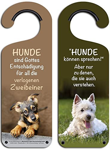 Blechwaren Fabrik Braunschweig GmbH - Kult-Klinkenhänger Türhänger Doorhanger - HUNDE - GOTTES ENTSCHÄDIGUNG - KÖNNEN SPRECHEN - Aluminium 26x9x0,2 cm Rechteckig