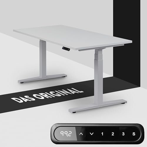 boho office® Höhenverstellbarer Schreibtisch 180 x 80 cm - Elektrisch stufenlos, inkl. Wireless Charger, Memoryfunktion, Kollisionsschutz - Basic Line Silber inkl. Tischplatte in Lichtgrau