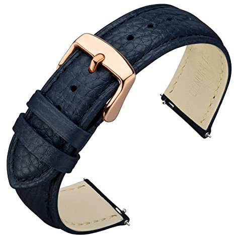 ANNEFIT Uhrenarmband 18mm Leder mit Edelstahl Roségold Schnalle, Schnellverschluss Armband mit Weich Gepolstert für Herren Damen (Dunkelblau)