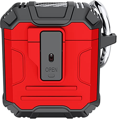 AKABEILA Hülle Kompatibel mit AirPods Case Cover mit Schloss Pop-Up AirPods 2 2019 Ladehülle Dual Layer AirPods 1 2016 Schutzhülle mit Karabiner Unterstützung Kabelloses Laden Front LED Sichtbar