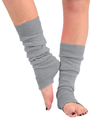 COMFYLOT & KK TRADERS MCR LTD® Women Fancy Stylish Acrylic Leg Warmers Plain 80s Party Neon Ballet Dance Ice Skating Accessories (Grey)