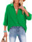NONSAR Chemisier pour femme - Chemise décontractée avec col en V - 100 % coton - Coupe ample - Solide - Haut épais - Élégant avec poche, vert, XL