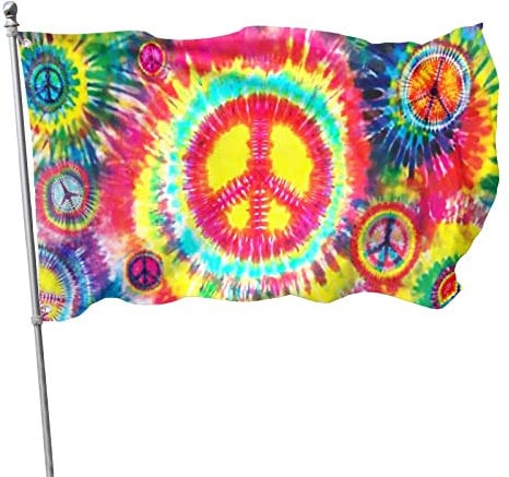 Batik-Fahne, Friedensflagge, 90 x 150 cm, Regenbogenfarben, Hippie-Flagge, für drinnen und draußen, Garten, Hof, Banner, dekorativ mit Metallösen