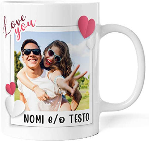 Caribu design Tazza San Valentino Personalizzata Idea Regalo per Lei/Lui con Foto e Nomi o Testo Personalizzabile Polaroid - Love You Fidanzato Fidanzata Coppia Innamorati Anniversario (Foto)