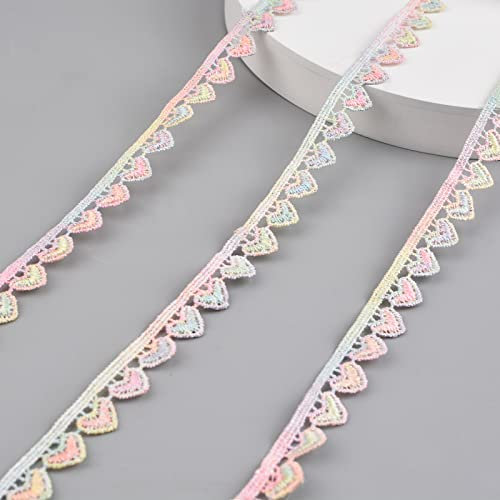 URROMA Farbverlauf, buntes Herz-Spitzenband, 4,5 m, mehrfarbige Spitze, Goldstickerei, Spitzenband zum Nähen, Metallic-Handwerk, Stoffbesatz