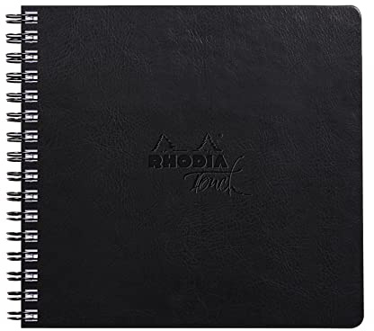 Rhodia 116184C - Rhodia Touch Spiralalbum Mixed Media Book, Doppelspirale, 32 Blatt Paint'ON-Papier extraweiß 250g, 15x15 cm, ideal für Mischtechniken und Kunst, Schwarz, 1 Stück