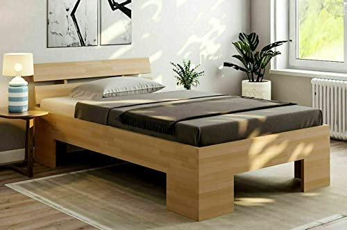 Baßner Holzbau Einzelbett 100x200 Bettgestell in Komforthöhe und Kopfteil 2 extrem belastbar