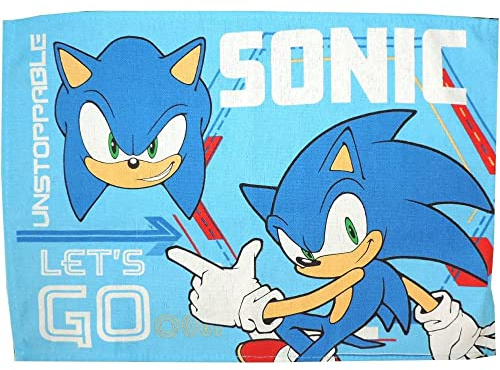 CARTOON Sonic Frühstücksbrettchen 46 x 32 cm, Tischset aus Baumwolle, waschbar, Blau, 1 Stück