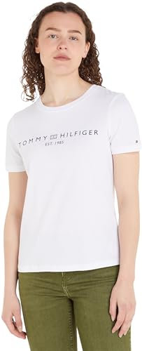 Tommy Hilfiger Women's Round Neck Short Sleeve T-Shirt, White (Th Optic White), S