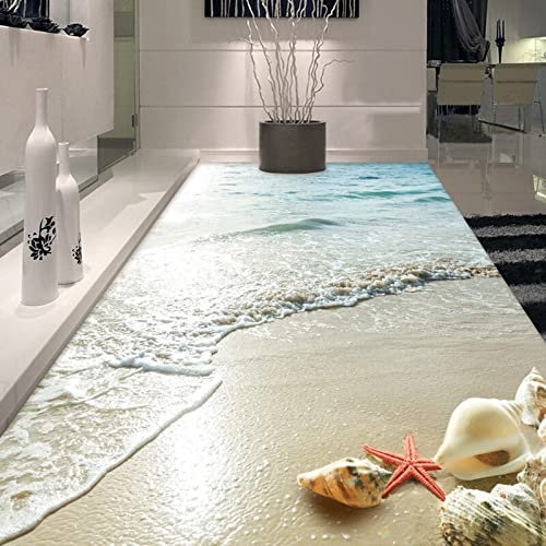 PVC Self Adhesive Waterproof 3D Wallpaper Modern Beach Wave Shells Floor Tiles Mural Sticker Bathroom Bedroom,400 * 280cm