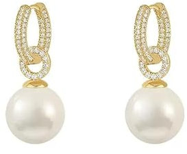 fdsmall Perlenohrringe für Frauen Vintage 14k Gold überzogene Perlenohrringe Perlenohrringe mit Diamanten Falsche Perle Dangle Ohrringe für Frauen und Mädchen