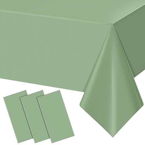 3 manteles de plástico verde salvia para mesas rectangulares, desechables, impermeables, para decoración de cumpleaños, bodas, despedidas de soltera y fiestas prenatales, 137 x 274 cm.
