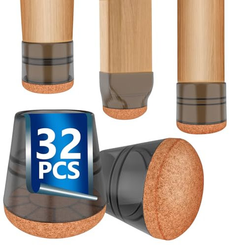 32Pcs Small Chair Leg Floors Protectors 2023 New Thicken Furniture Pads for Hardwood Floors Floor Protectors Chair Sliders Silicone Covers with Stronger Felt Pads Clear (Fit:15-21mm) Black