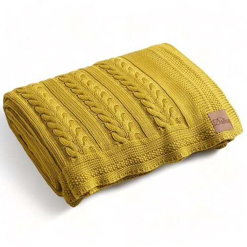 Dalisa 100% Tencel™ Premium Boho Vintage Knit Throw Blanket - Kuschelig, klobig & gemütlich gestrickt für Kuschel-Lounging Mathilda (Getrocknetes Moos, 150 x 200 cm)