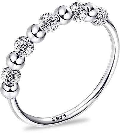 Spinner Bead Angstring 925 Sterling Silber Fidget Mit Gefrosteten Perlen - Stapelring für Zappeln und Stress (52(16.5))