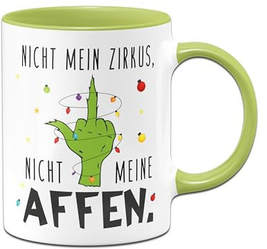 Tassenbrennerei Grinch Tasse - Nicht mein Zirkus, nicht meine Affen. - Weihnachtsasse lustig - Kaffeetasse mit Spruch - Weihnachts-Deko (Grün)