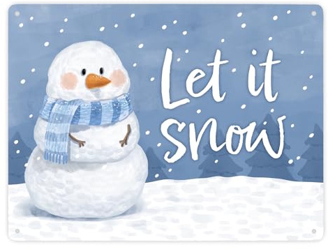 Schneemann im Winter Metallschild XXL in 28x38 cm mit Spruch Let it snow ein winterliches Schild für die Weihnachtszeit Weihnachten Schnee Blechschild