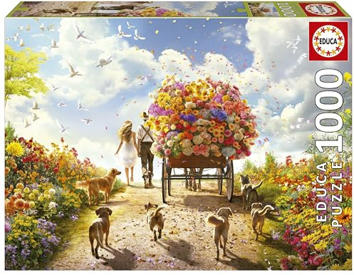 Educa - Puzzle von 1000 Teilen für Erwachsene | Blumenkutsche. Messen: 68 x 48 cm. Beinhaltet die puzzlekleber FixPuzzle. Seit 14 Jahren (19921)