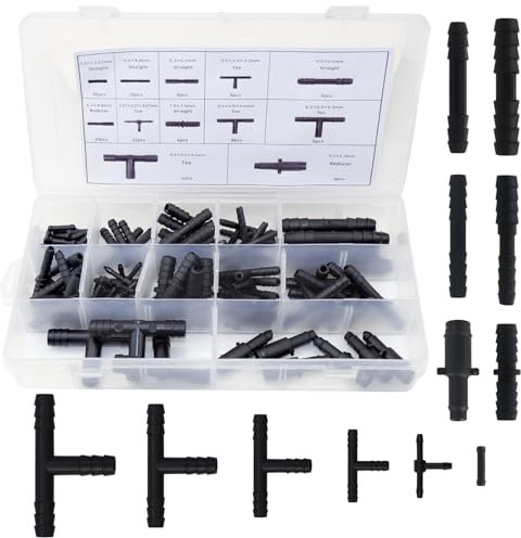 113 pcs Accesorios de Riego Para Jardin, Conector de Manguera en T, 12 Tamaños Diferentes de Accesorios Riego Jardin, Tubo limpiaparabrisas Coche, para Sistemas de Riego de Césped, Coche
