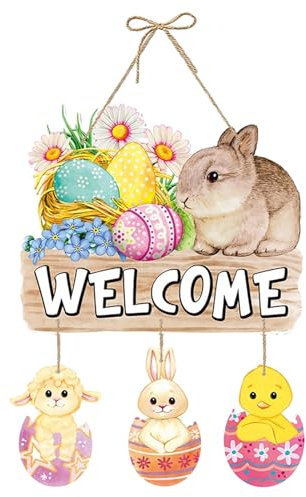 Yianyal -Willkommensschild,Ostern-Türschilder - Handgefertigtes Willkommensschild Ostereier,Rustikale Bauernhaus-Dekoration, Osterhasen-Türdekoration, Wanddekoration für
