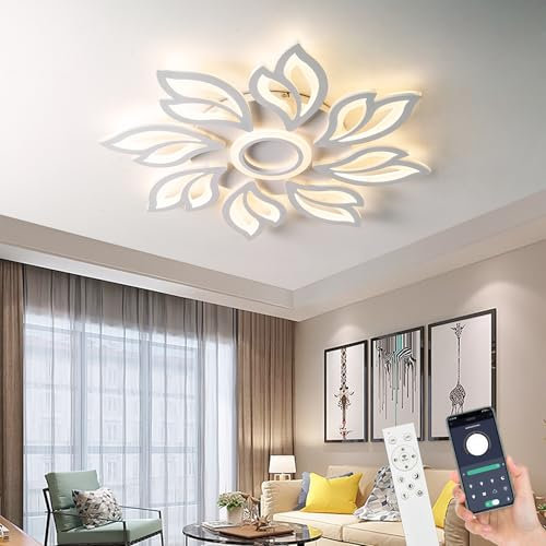LED Deckenleuchte Wohnzimmer 80w Modern Deckenlampe Weiß mit Fernbedienung APP Farbwechsel 3000K-6000K Dimmbar Deckenbeleuchtung für Schlafzimmer, Wohnung, Büro (Weiß, A)