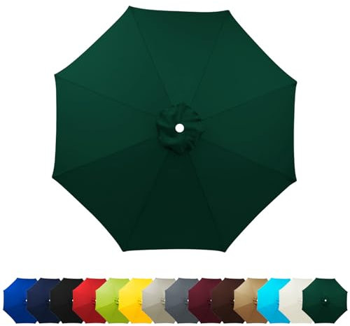 HonunGron Auvent De Remplacement Pour Parasol 2M/2.7M/3M, Dessus De Parapluie De Remplacement pour 6 Bras/8 Bras,Toile de Rechange pour Parasol De Jardin Terrasse Plage, UV 30+ (3m-6ribs,Vert)
