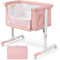 LIFEZEAL 3 in 1 Lettino con Materasso Laterale Regolabile in 5 livelli, Culla per Neonato da Viaggio Mobile su Ruote con Tasca e Borsa per Trasporto (rosa)