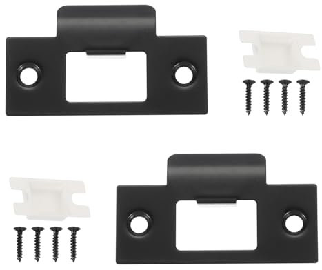 sourcing map Door Deadbolt Strike Plates Stainless Steel T Cam Block Door Locks Latch Strike Plate for Exterior Door Reinforce Security Black Pack of 2