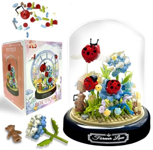 Felicify Flower Bouquet Building Sets, 596pcs Flower Bouquet and Insect Building, Botanical Building Blocks with Cover, Flower Botanical Collection Toy, Gift for Her Mom Wife Girlfriend (Ladybug)