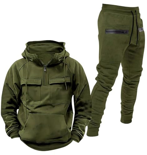 KONG JIMFAN Hoodie Herren Jogginganzug Herren 2-Teiliges Trainingsanzüge Tracksuit Mit Reißverschluss Tasche Freizeitanzug Hose Sportanzüge Jogginghose Herren Baumwolle(Grün,M)