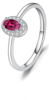 Bishilin Rubin Ring Echtgold 375, Ehering Damen Einzeln Oval mit Erstellter Rubin Trauringe Verlobungsringe für Frauen Gr.55 (17.5)