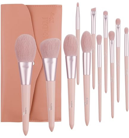 Set de Brochas de Maquillaje Profesional – Juego de 11 Piezas – Brochas para base, polvos, corrector, iluminador, contorno, colorete y sombras de ojos – Cerdas suaves – Incluye estuche.