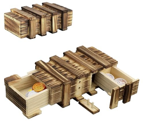 SoeUyd Magische Rätselbox, Rätselbox für Geldgeschenke, Puzzlebox, Magische Rätselbox mit 2 Sicheren Fächern, Magische Geschenkbox Puzzle Box für Geschenk Schmuck Geld, Hochzeit Geburtstag Geschenk
