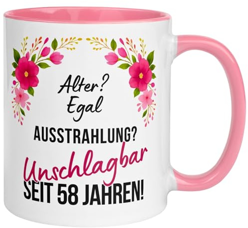 Geschenk zum 58 Geburtstag Frau | Ausstrahlung? Unschlagbar seit 58 Jahren | Geschenk Tasse zum 58. Geburtstag mit Spruch | 58ter Geburtstagstasse | Geburtstagsgeschenk für Frauen | Made in Germany