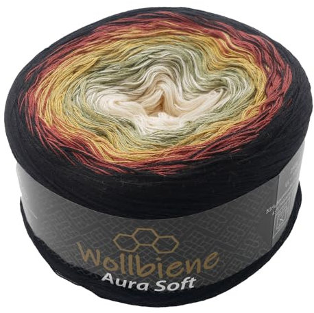 Wollbiene Aura Soft Farbverlaufsgarn 250g - 1000m - 4 Fädig gefacht Bobbel Strickwolle Häkeln Bobbel Wolle Farbverlauf, Strickwolle Mehrfarbig (712 black fire)
