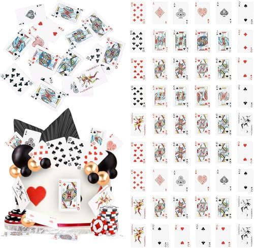 52 Stück Essbar Kasino Poker Cupcake Dekorationen Karten Spielen Tortendeko Poker Spiel Kuchen Deko Essbar Kasino Cake Toppers für Las Vegas Casino Nacht Thema Party Kuchen Dekorationen