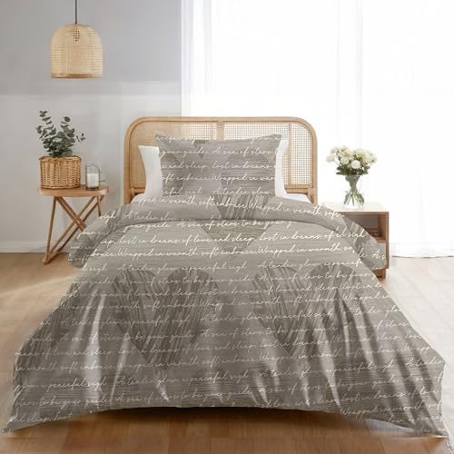 Dreamzie Bettwäsche Set 140x200 cm mit 1 Kissenbezug 65x65 cm – Herztext-Muster – Bettwäsche für Einzelbett aus 100% Mikrofaser – Oeko-Tex Zertifiziert – Ohne Schadstoffe