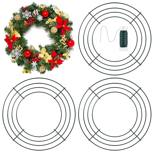 Vivantia 4 Pack Christmas Wire Wreath Frames, Metal Wreath Rings 8 Inch, Green DIY Crafts Wedding Garland Ring with Floral Wire for Christmas Garden & Home Decorations
