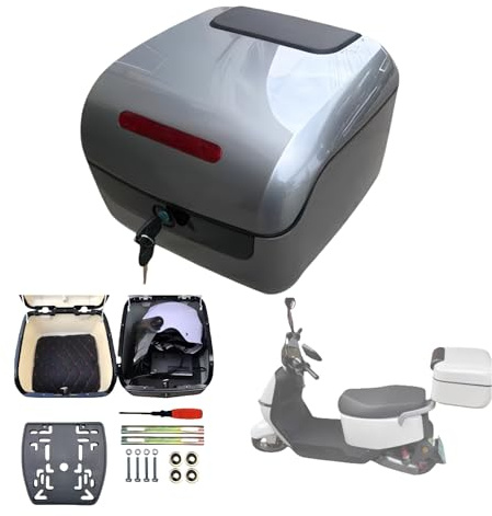 pykaaiiu Aluminium Motorradkoffer Topcase Helmkoffer Roller Koffer Motorrad Motorrad Heckkoffer Für Roller,Scooter,Mofa,Quad,Wasserdicht Helmkoffer Rollerkoffer(Silber)