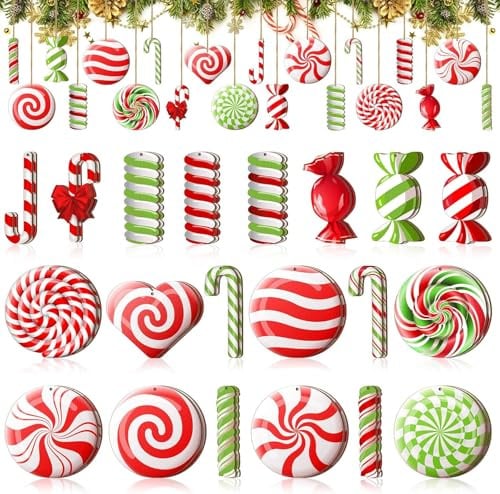 LATERN 40 Piezas Adornos Navideños de Bastón de Caramelo, 20 Estilos 8CM Colgante de Piruleta de Madera con Cuerda para Coronas Ventanas Chimeneas Puertas Árbol De Navidad Navideña Fiestas Decoración