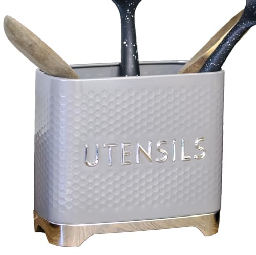 Darthome Chrome & Grey Americana Kitchen Utensils Pot Glossy Metal Cutlery Storage Caddy Organiser