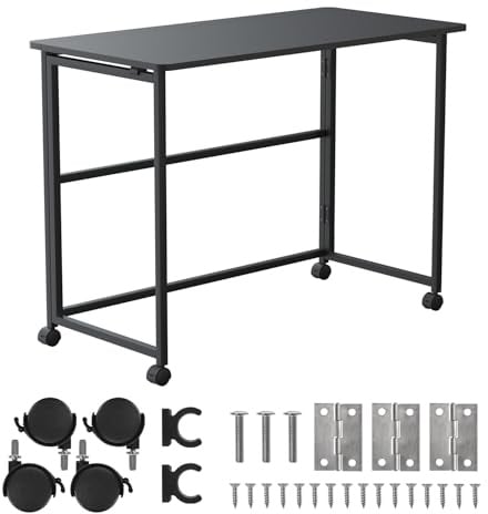Maclean MC-1250 Escritorio Móvil Plegable de 100 x 50 cm con Estructura de Acero | Capacidad de Carga de 50 kg | Mesa de Trabajo para Ordenador, Mesa de Oficina, Escritorio con Ruedas (Negro)