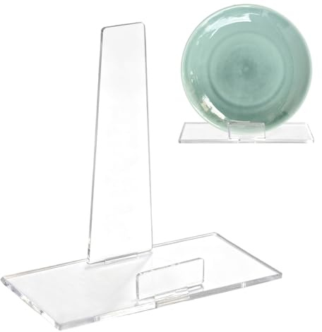 Goklmn Acrylic Plate Stand for Display Clear Easel Stand with Square Block Base for Picture Plate Book Magazine Postcards Decorative Plate Platter for Table Home Office Exhibit