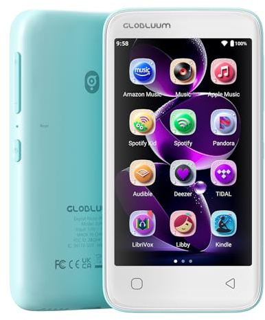 160GB MP3 Player with Bluetooth 5.0 and WiFi, Music Player with Spotify, Audible, Amazon Music, Pandora, Libby, Spotify Kids, 4 Touchscreen Android MP4 Player with HiFi Sound, FM Radio (Blue)