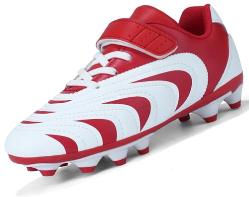 Unitysow Boys Football Boots Kids Girl Soccer Shoes Junior Astro Turf Trainers Athletics Sport Shoes Teen Indoor Outdoor Football Shoes Sneakers Unisex,Red,6 UK