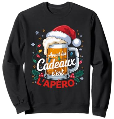 Avant Les Cadeaux C'est L'apéro Pinte Biere Chapeau Noël Sweatshirt