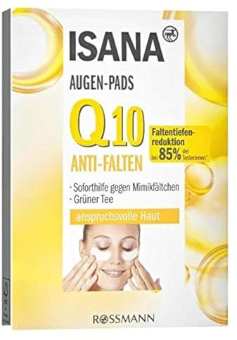 ISANA Q10 Augenkonturenpads 1 Packung mit 6x2 Pads für anspruchsvolle Haut, soforthilfe gegen Mimikfältchen, reduziert die Faltentiefe nachweislich*, vitalisierend, Q10 & grünerTee-Extrakt