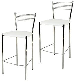 t m c s Tommychairs - Set 2 taburetes Elegance para Cocina y Bar, con Estructura en Acero Cromado y Asiento tapizado en Polipiel Color Blanco