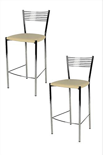 t m c s Tommychairs - 2er Set Moderne Barhocker Elegance für Küche und Esszimmer, Robustes Gestell aus verchromtem Stahl, gepolsterte Sitzfläche mit Kunstleder in der Farbe Elfenbein bezogen