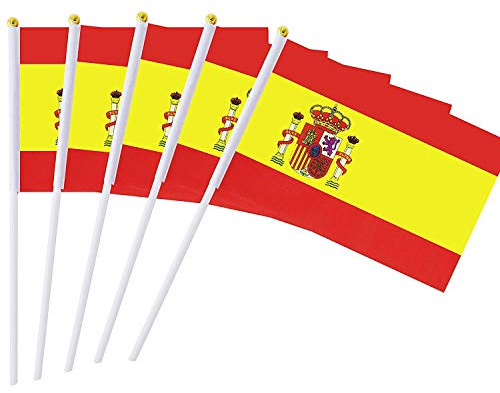 MLIAN Drapeau de Bâton de Espagne 25 Pcs Petit Drapeau Espagnol Tenu dans la Main Mini Flag 14 * 21CM